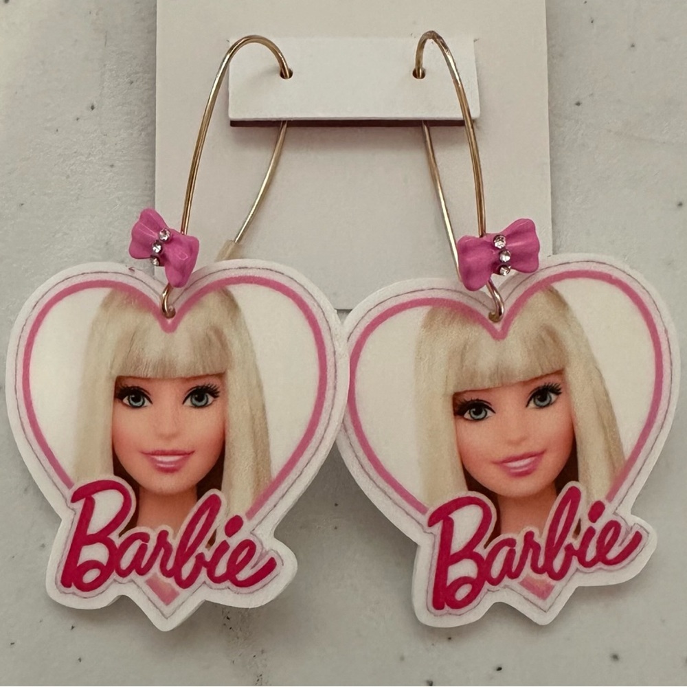 Barbie The Movie  Bling Heart Earrings NWT Handmade Pink Blonde FAST SHIPPING